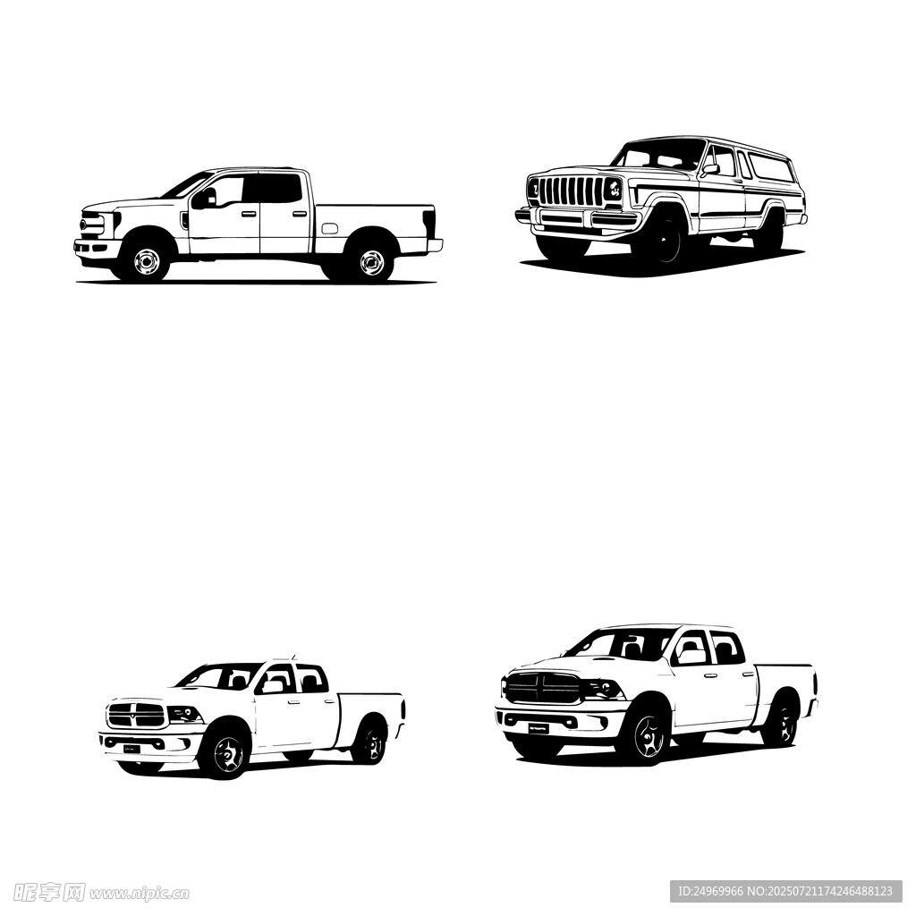 四款不同樣式的皮卡車型