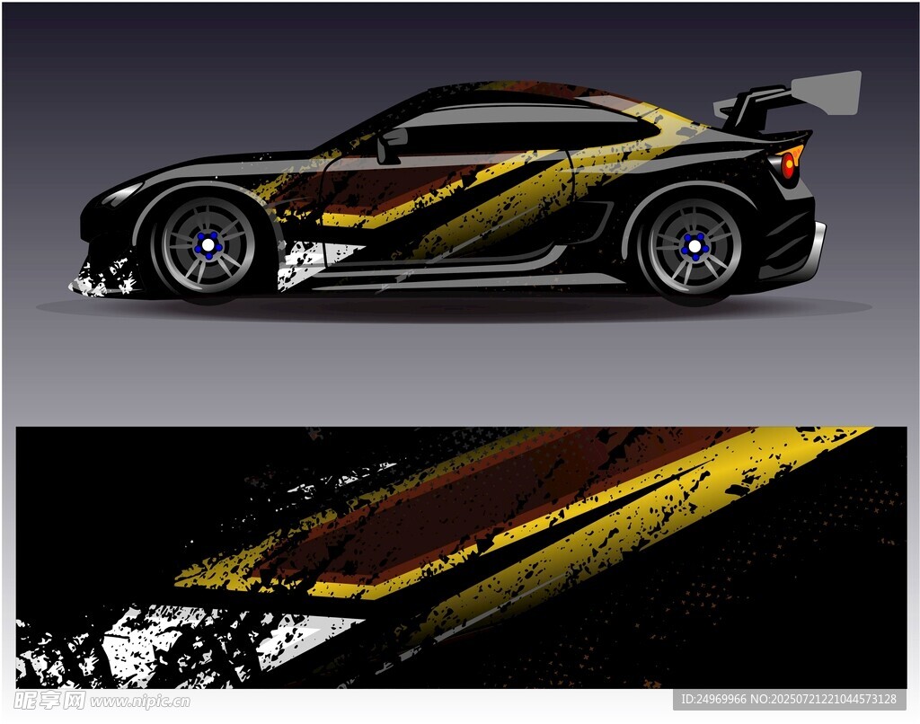 炫酷黑黃跑車車身貼花設計