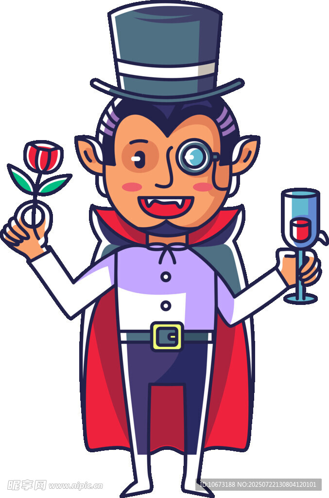 魔法紳士手持玫瑰與酒杯