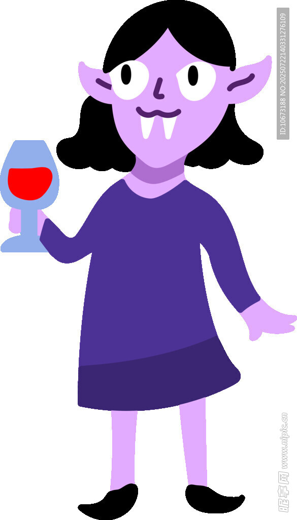 紫色精靈女士手持紅酒杯