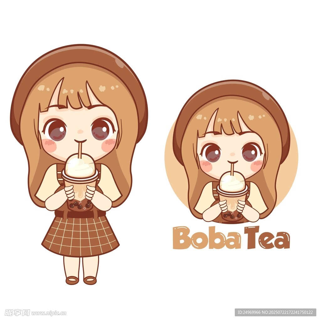可愛波霸奶茶女孩插畫