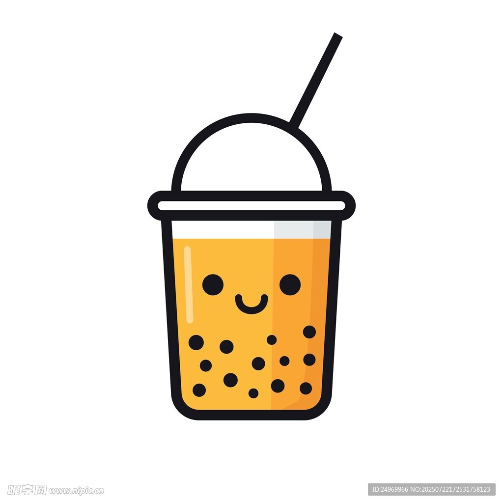 可愛(ài)笑臉珍珠奶茶插畫