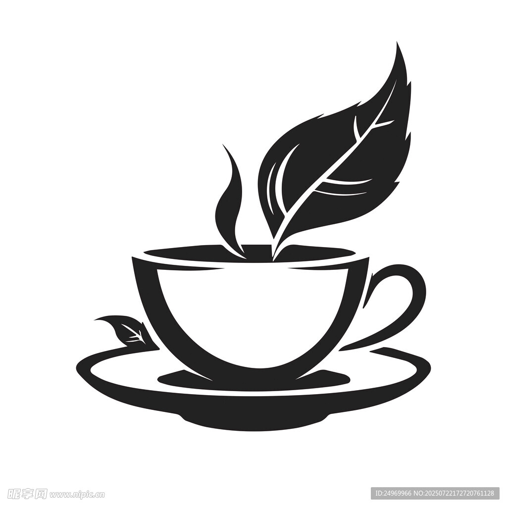 簡(jiǎn)約茶杯與葉片圖標(biāo)