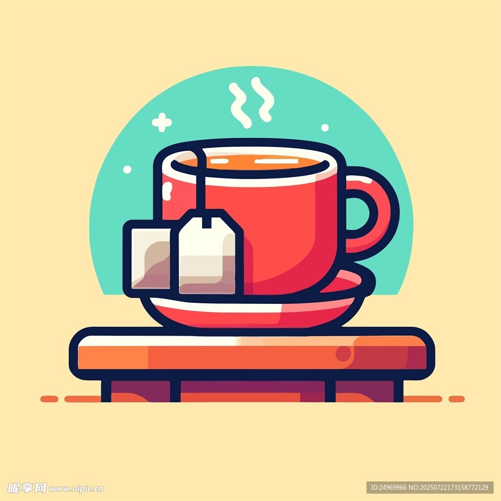 紅色茶杯配茶包插畫