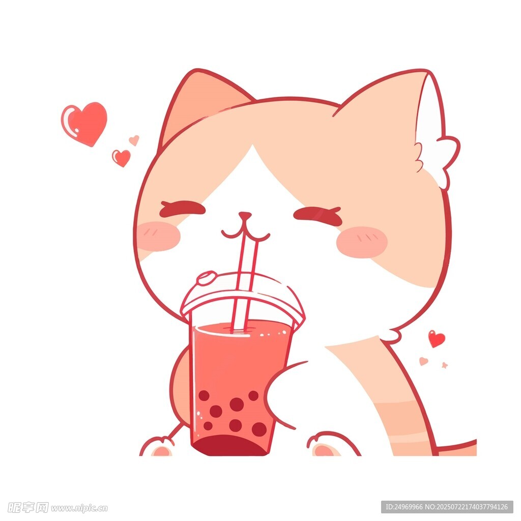 萌貓愜意喝珍珠奶茶