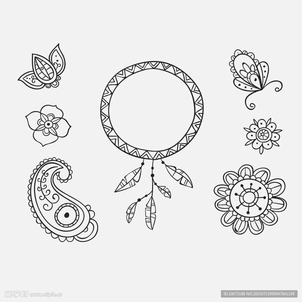 手繪夢(mèng)幻捕夢(mèng)網(wǎng)及裝飾圖案