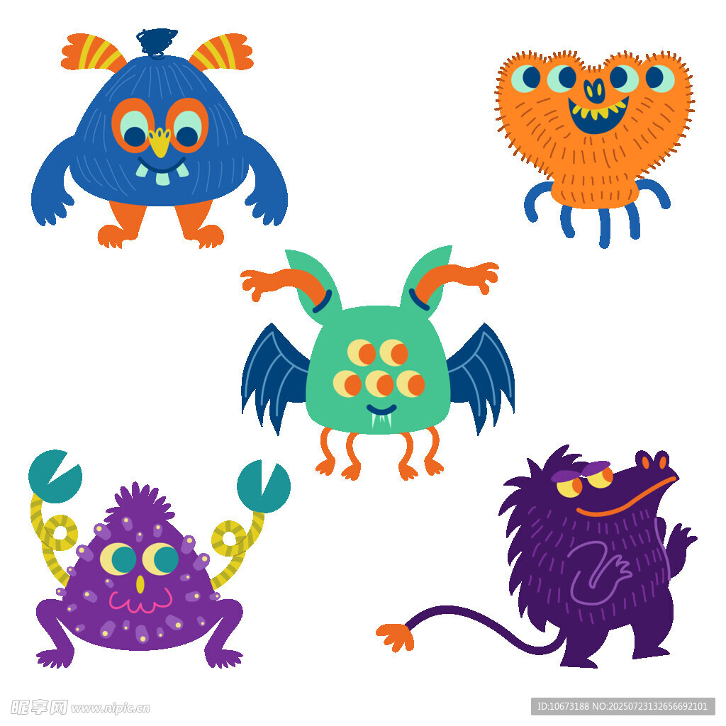 可愛(ài)多彩小怪獸插畫