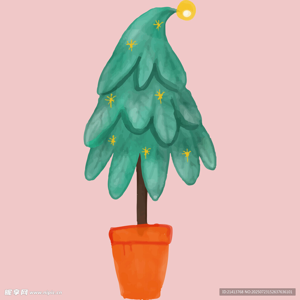 卡通盆栽圣誕樹插畫