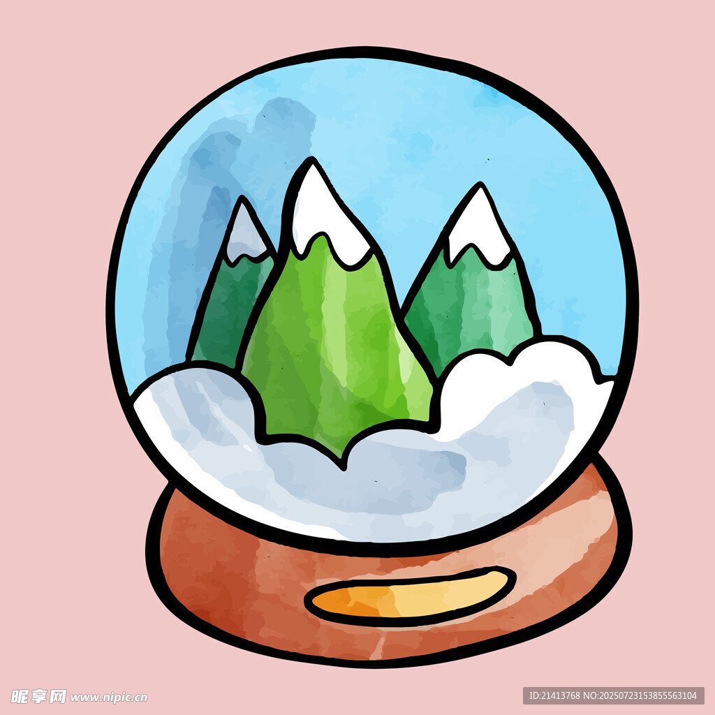卡通風格雪山水晶球