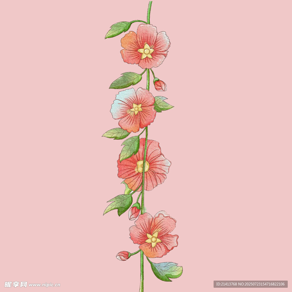 粉色花卉垂直裝飾圖案
