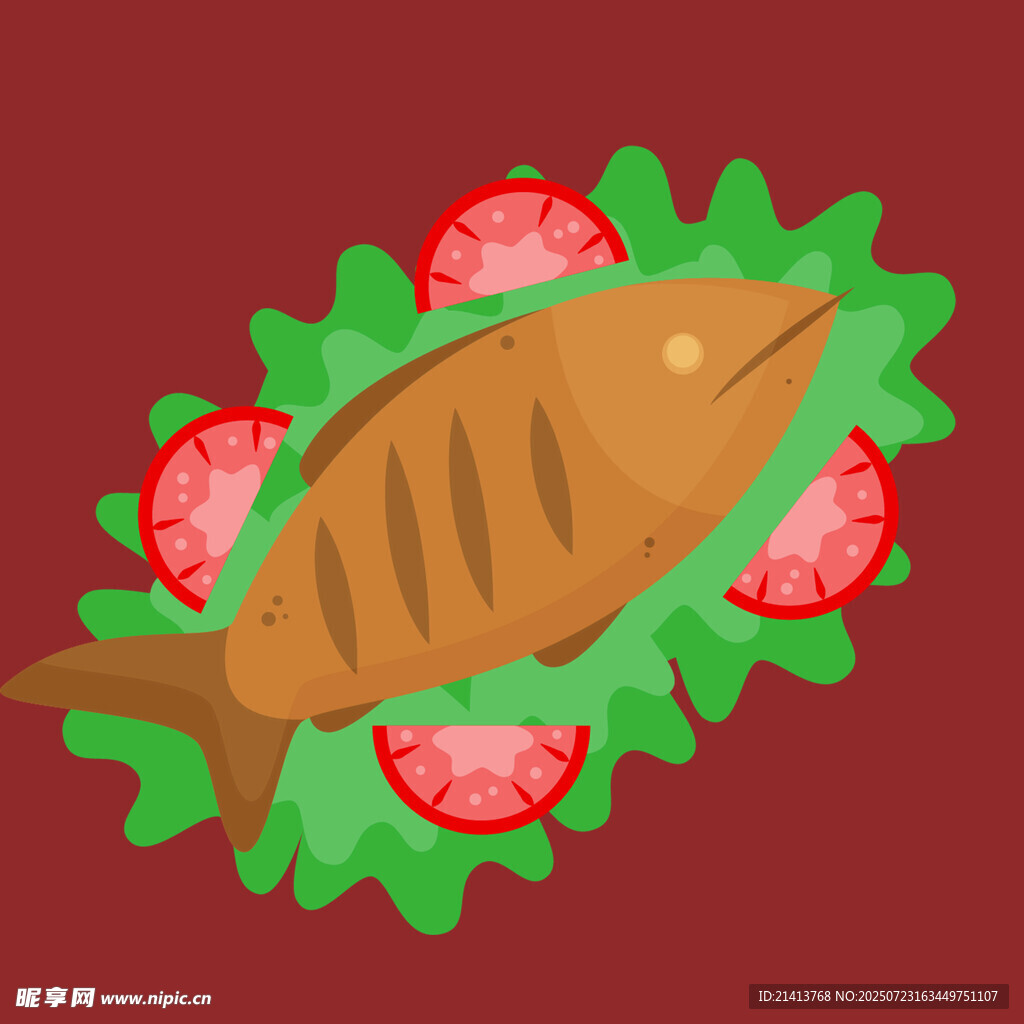 烤小魚配蔬菜裝飾