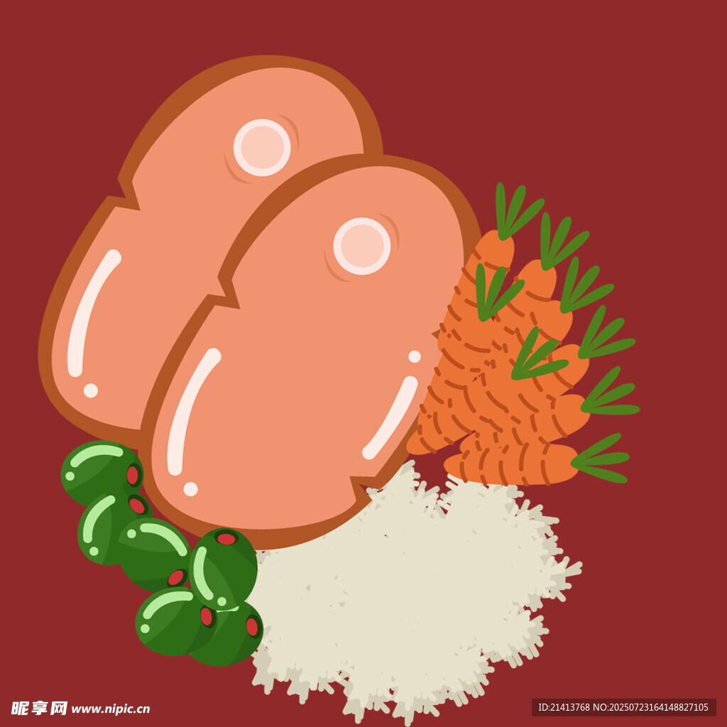 美味肉片配蔬菜與米飯