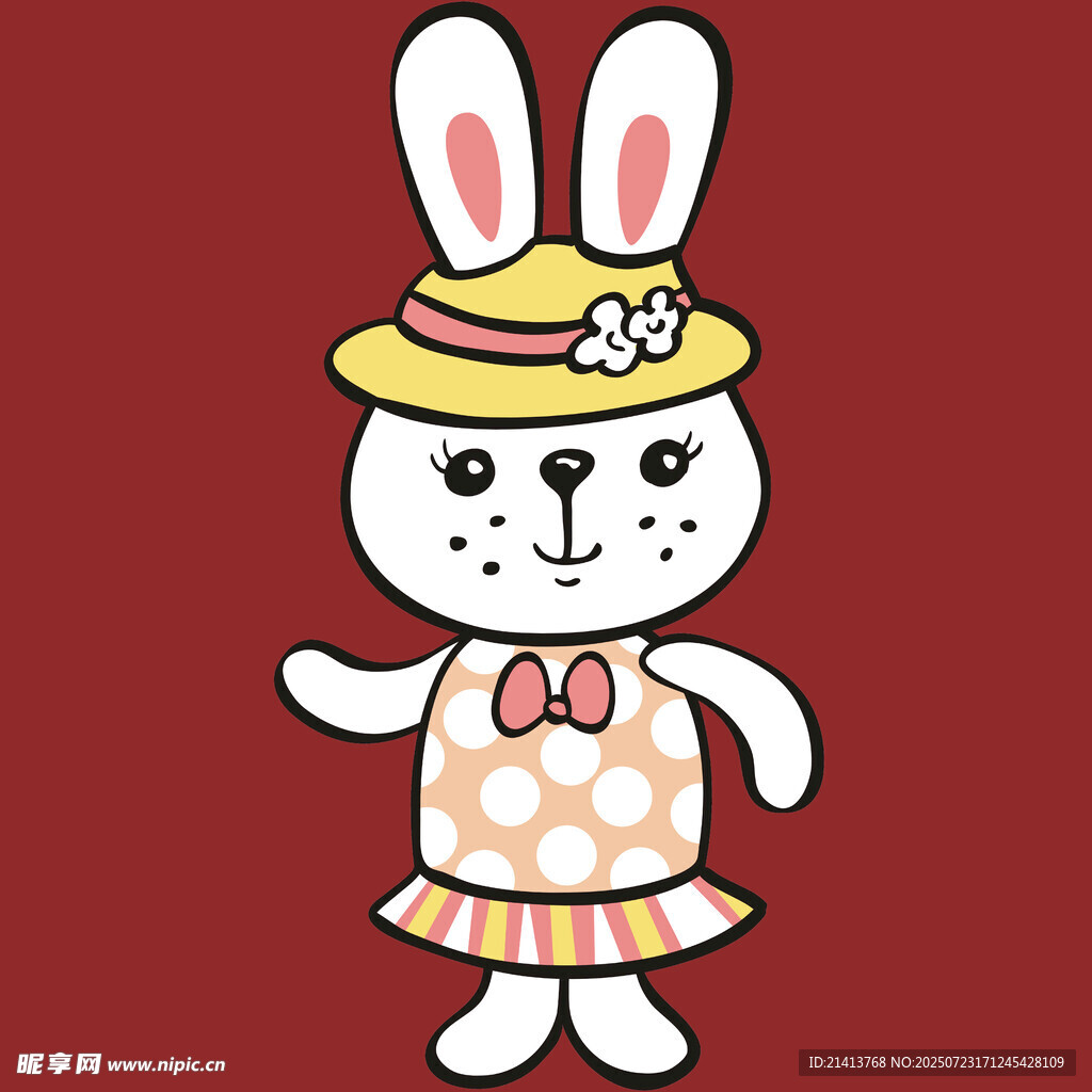 戴帽花裙小兔子