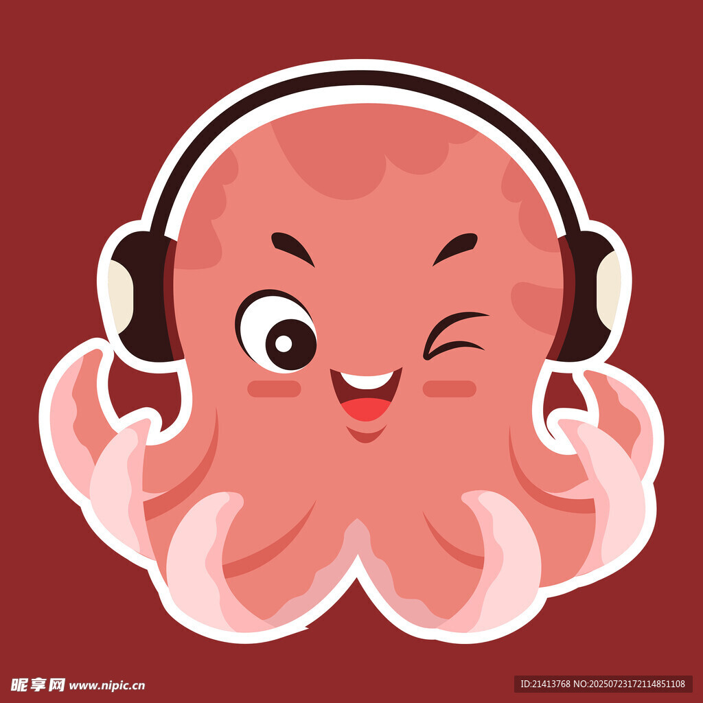 戴耳機的俏皮章魚