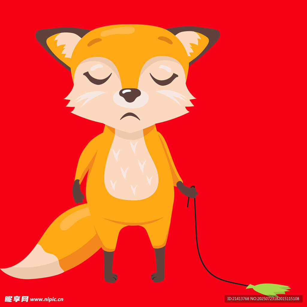 可愛閉眼小狐貍牽綠物