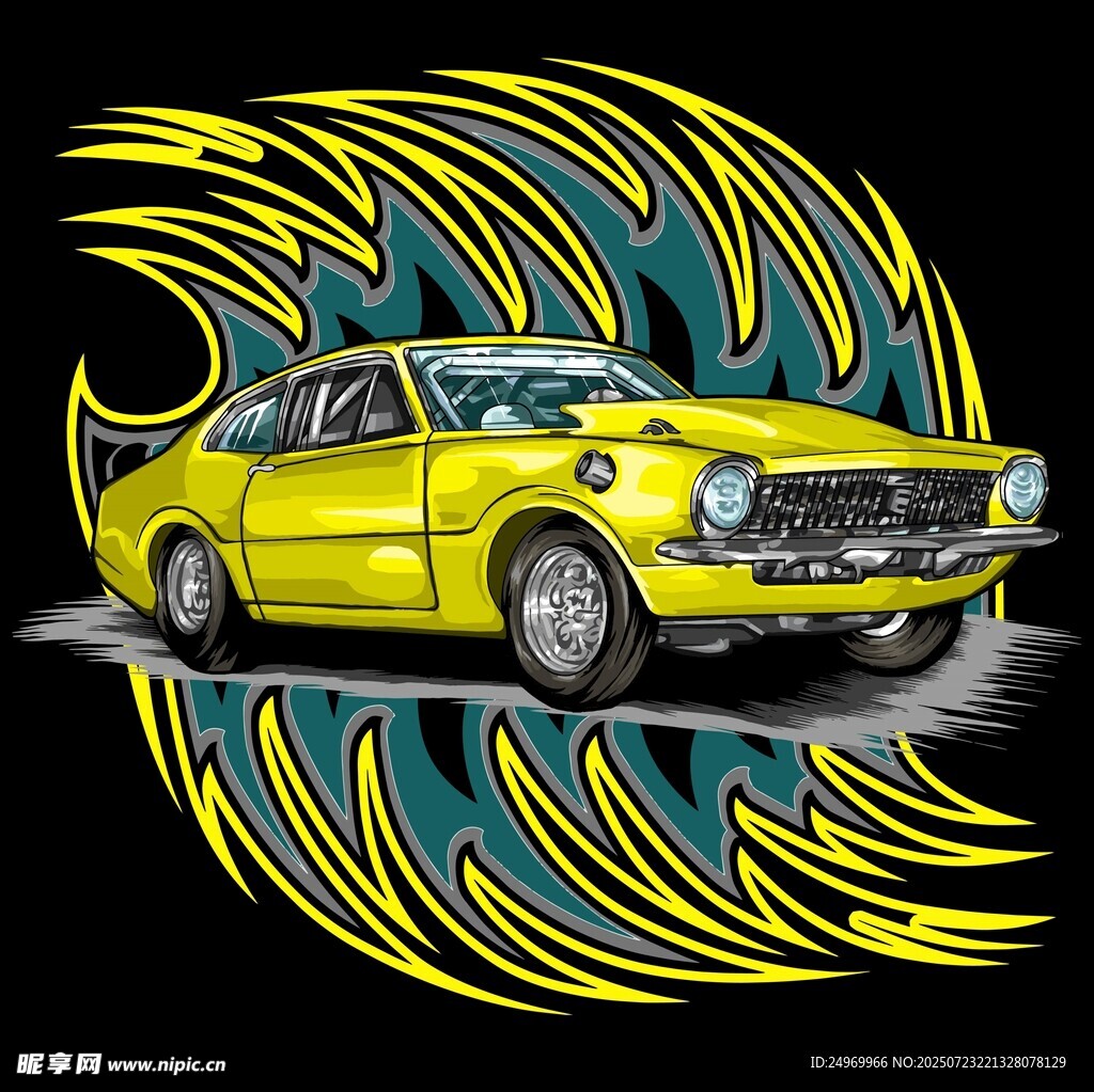 復(fù)古黃車與動(dòng)感波紋圖案