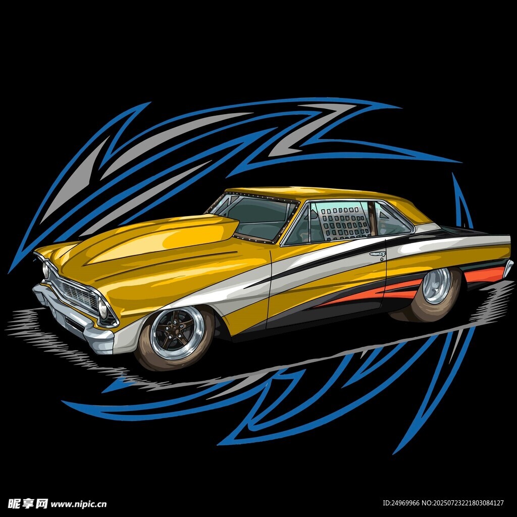 炫酷黃色復(fù)古汽車藝術(shù)圖
