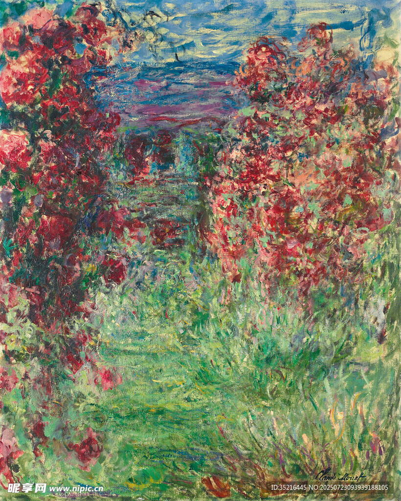 莫奈風格花園花卉風景圖