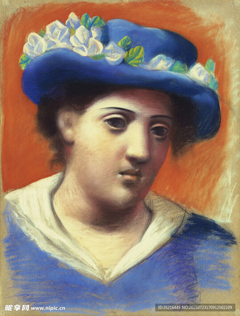 戴藍(lán)花帽的古典女性