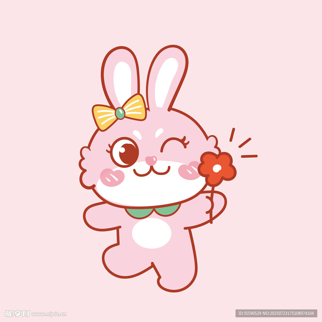 可愛小兔手持紅花