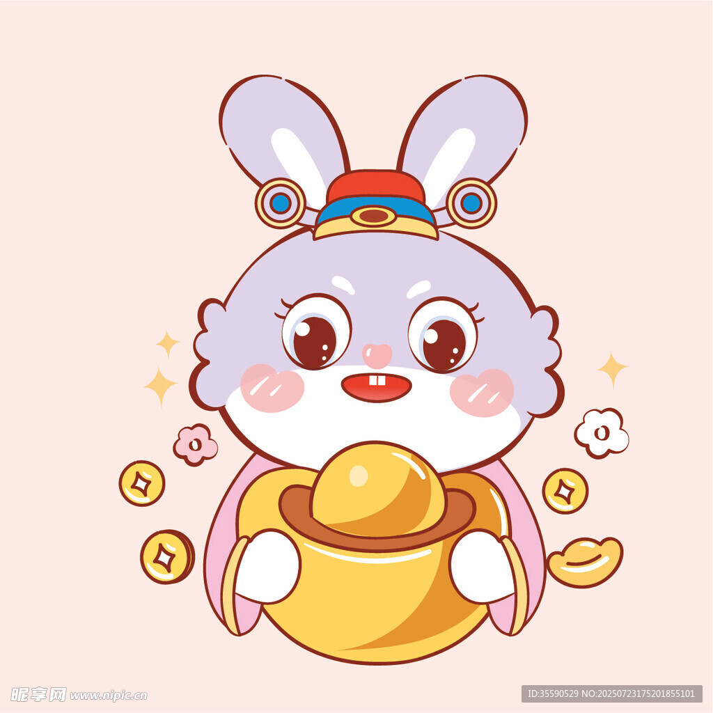 可愛萌兔抱金元寶