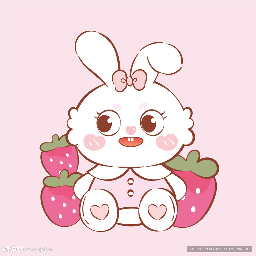 抱草莓的可愛兔子