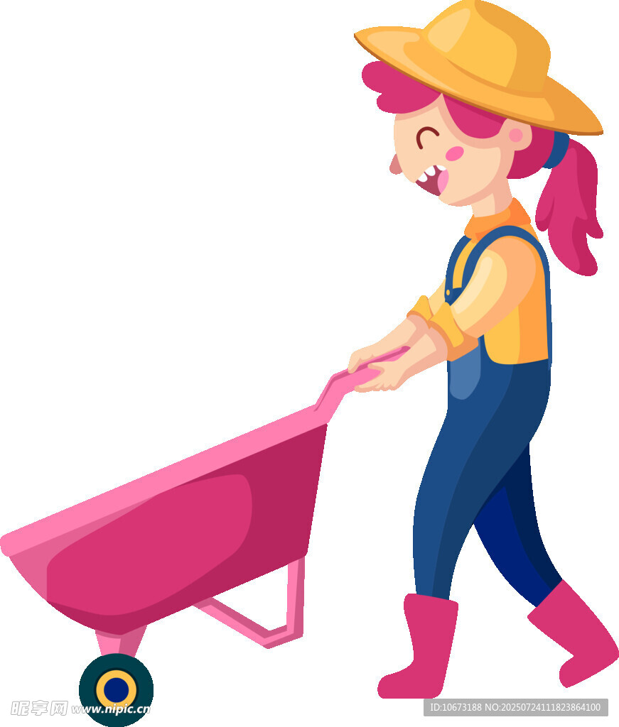推獨(dú)輪車的農(nóng)場(chǎng)女孩