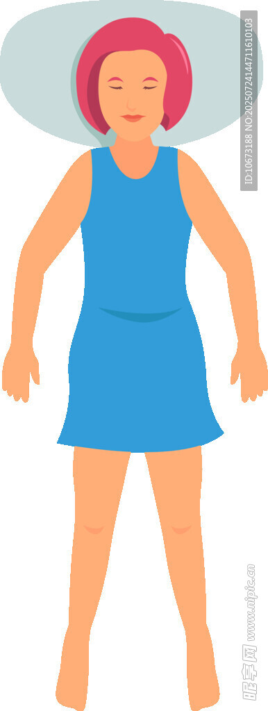 穿藍裙閉眼的短發(fā)女性