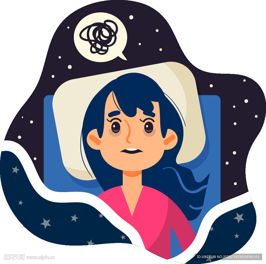 女孩夜晚躺在床上思緒萬千