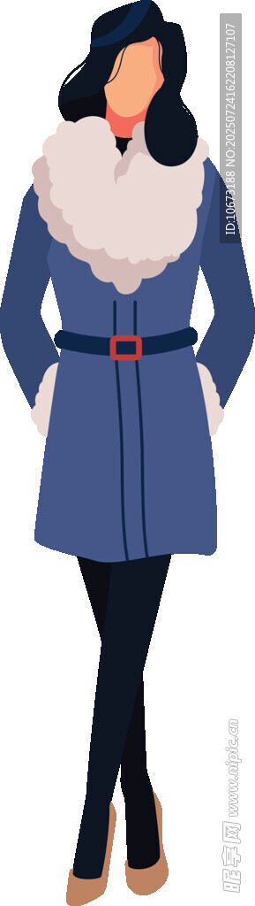 時尚女士身著藍毛領大衣