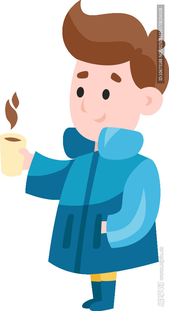 男孩手持熱飲享受溫暖時(shí)刻