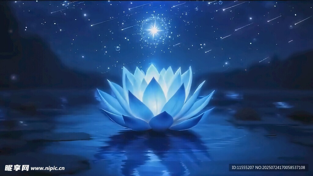 夢(mèng)幻藍(lán)蓮花綻于星空之下
