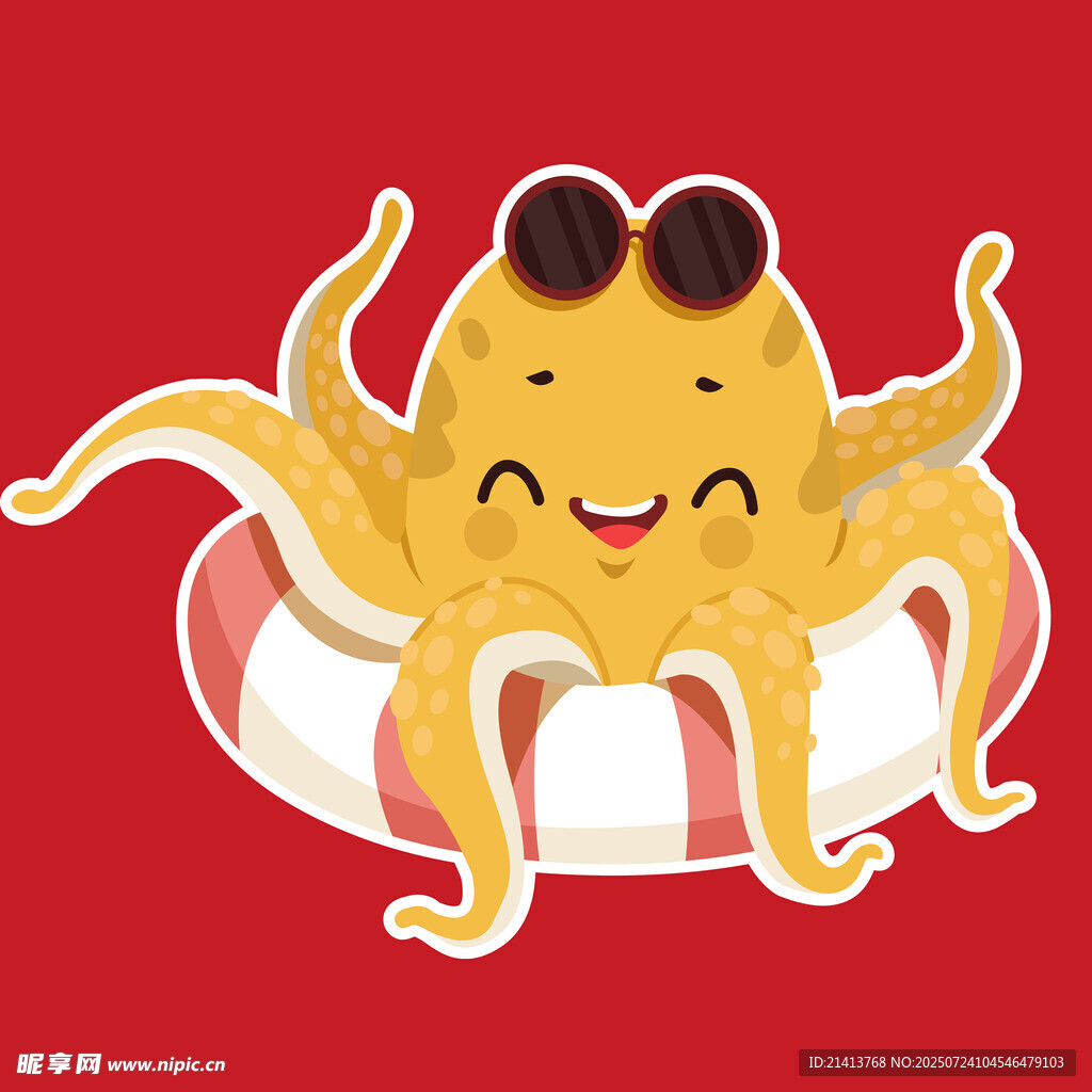 戴墨鏡的章魚(yú)玩游泳圈