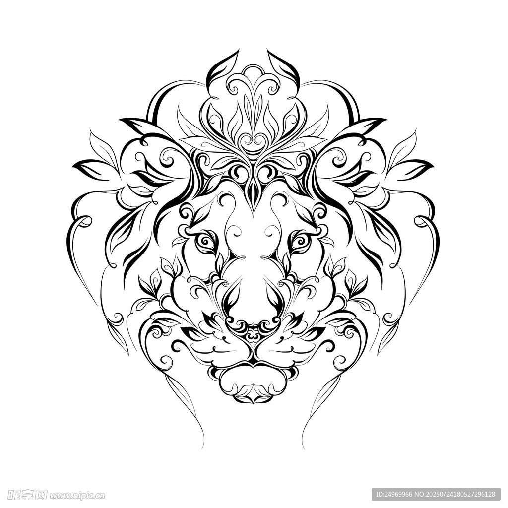 獅子花卉紋身圖案設(shè)計(jì)