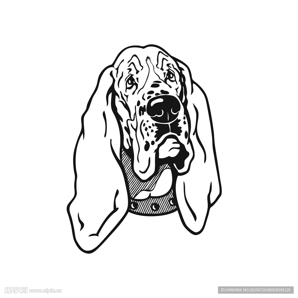 獵犬黑白線條插畫頭像