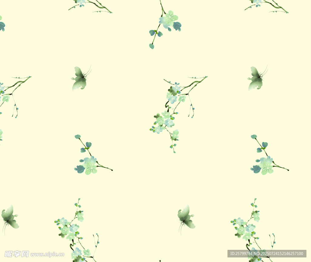 清新綠植花卉無縫圖案