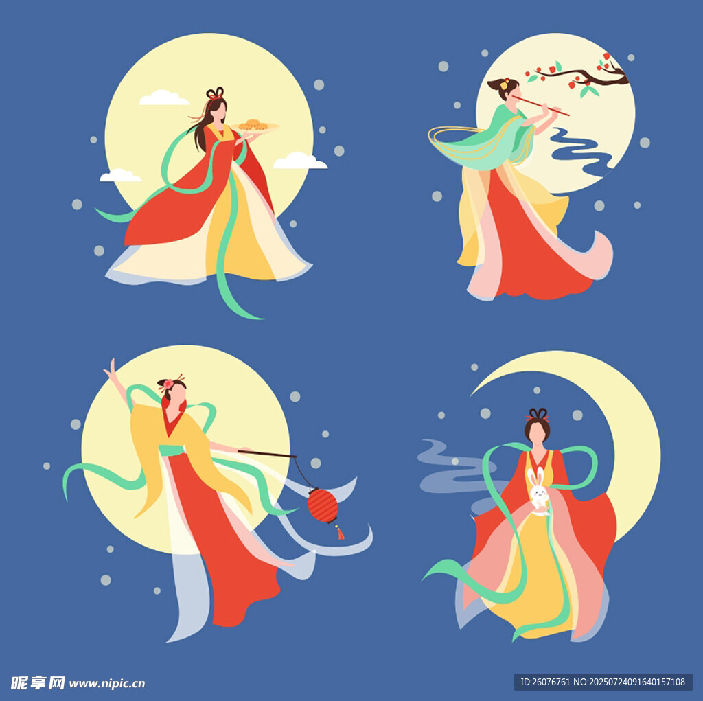 嫦娥奔月插畫圖案設計