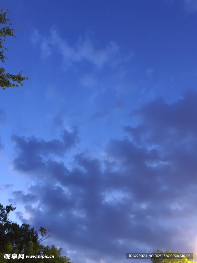 黃昏藍(lán)空下的樹(shù)木與云彩