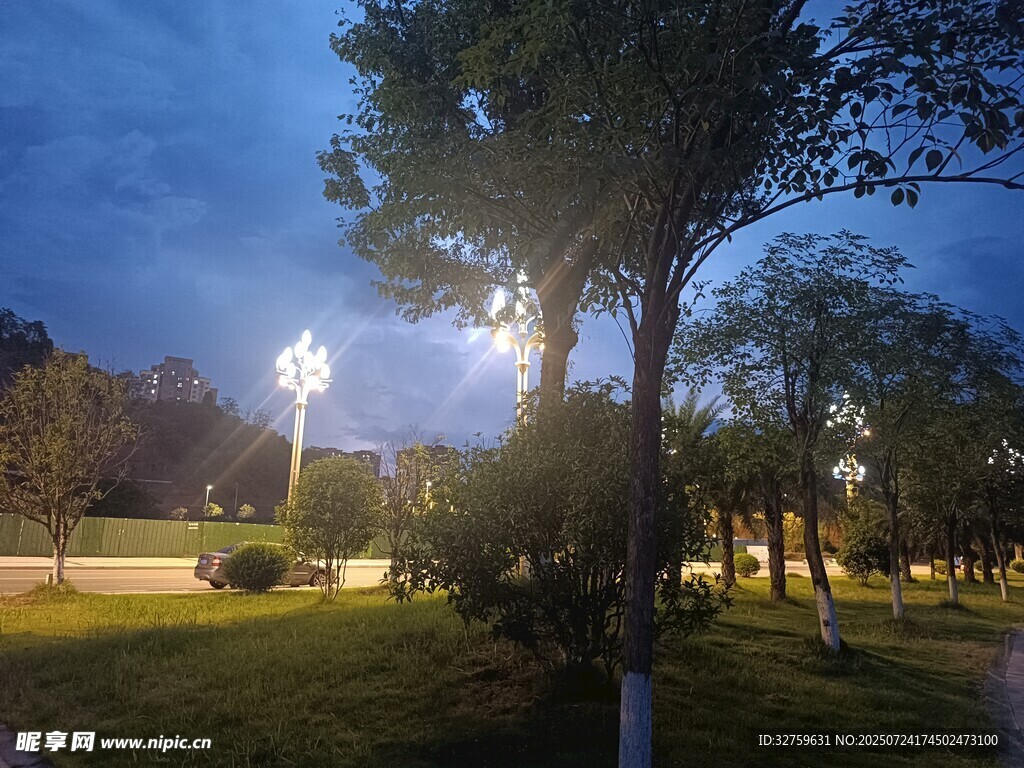 夜幕下的公園靜謐景致
