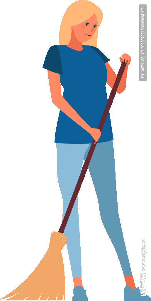 手持掃帚的金發(fā)清潔女士