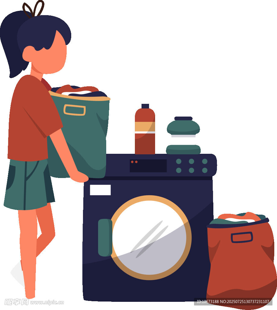 女孩在操作洗衣機(jī)做家務(wù)