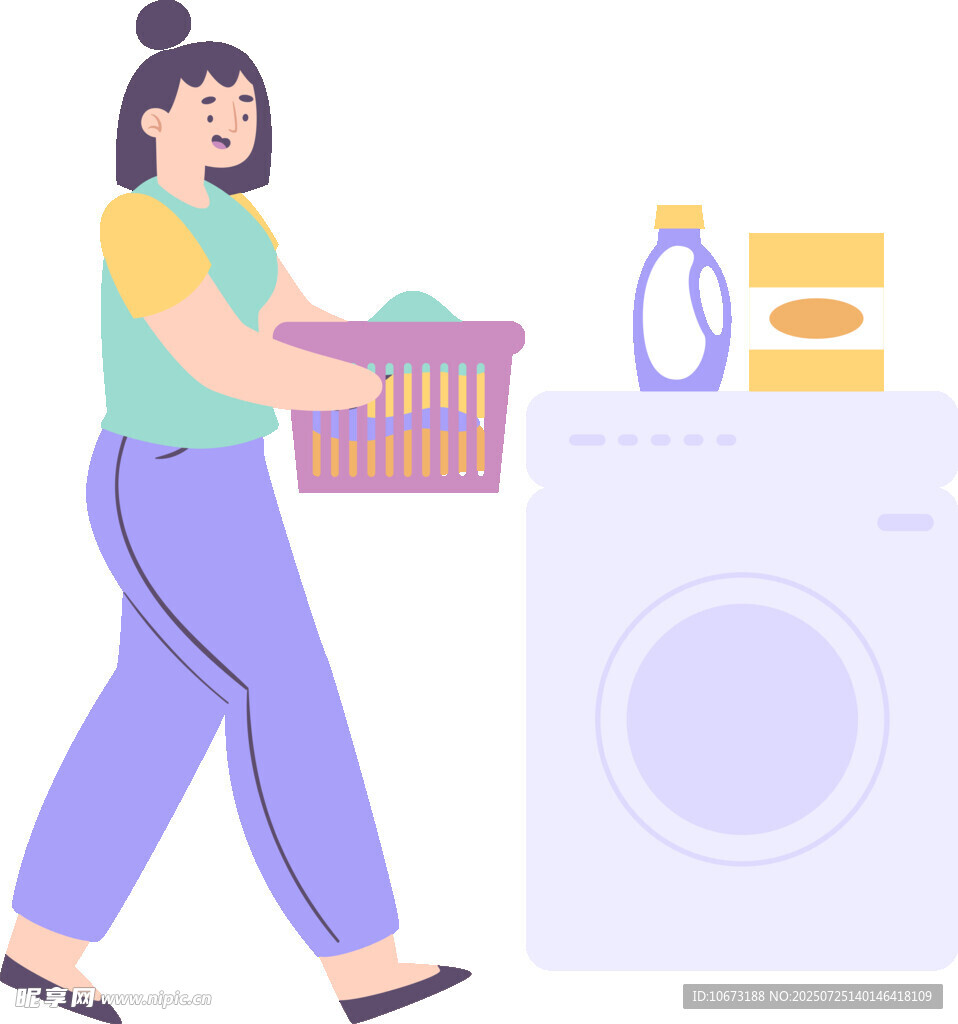女子搬洗衣籃走向洗衣機
