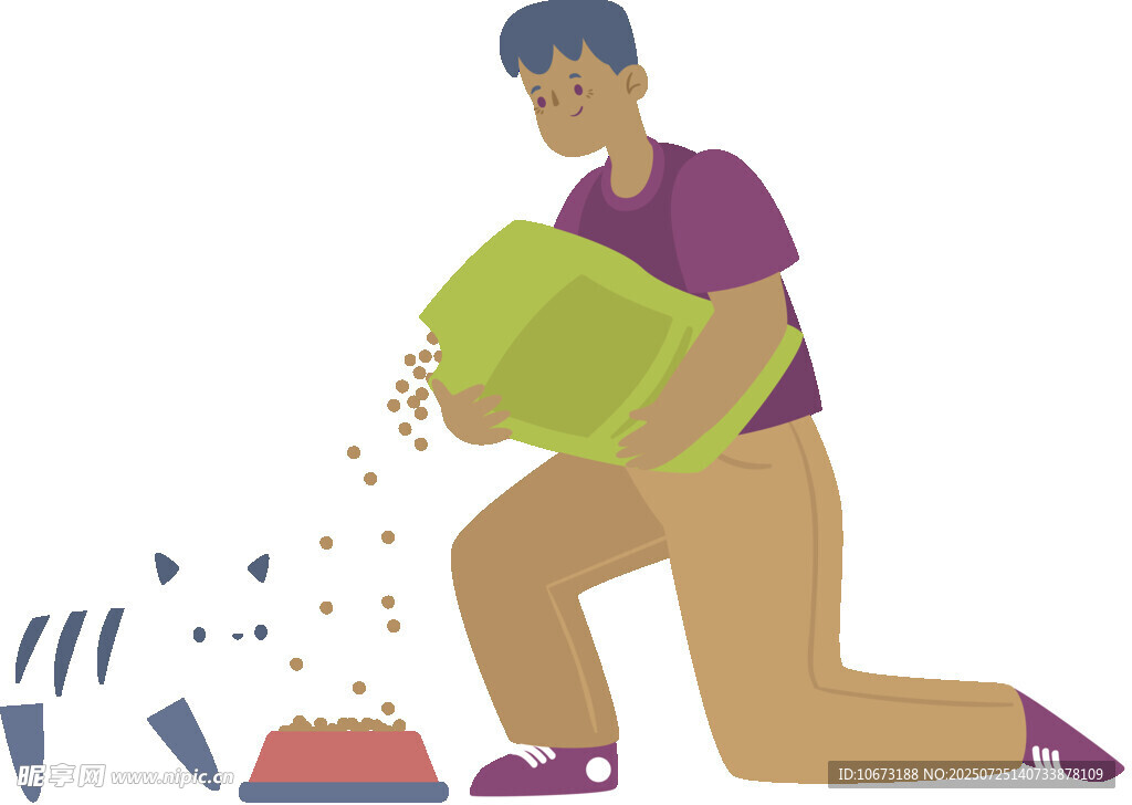 男子跪地給寵物喂食