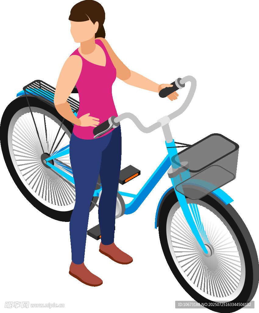 女子手持藍色自行車