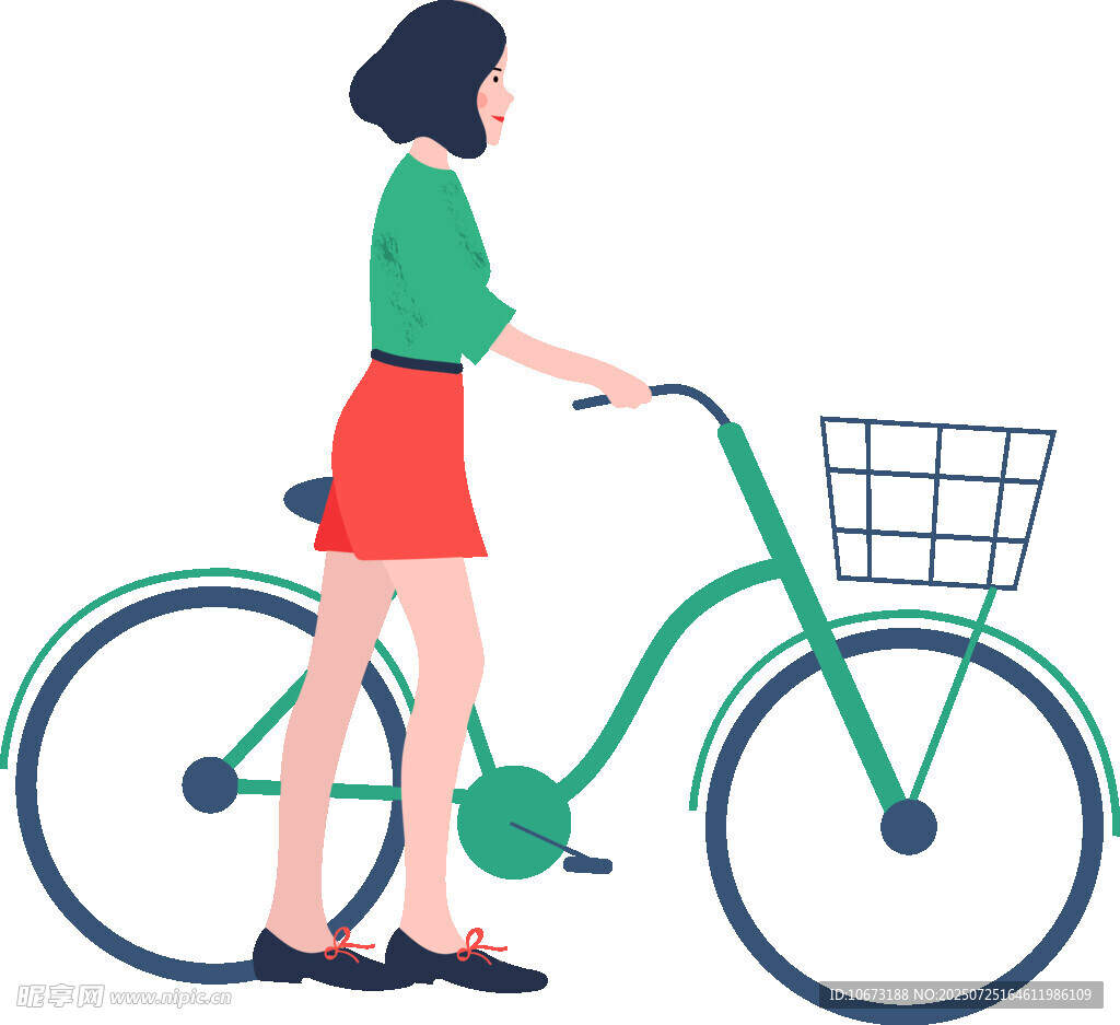 女子推綠色自行車(chē)出行