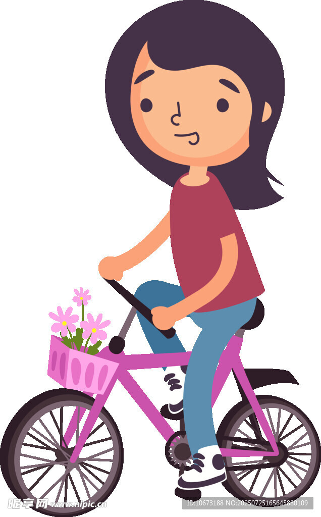女孩騎粉色自行車帶花籃