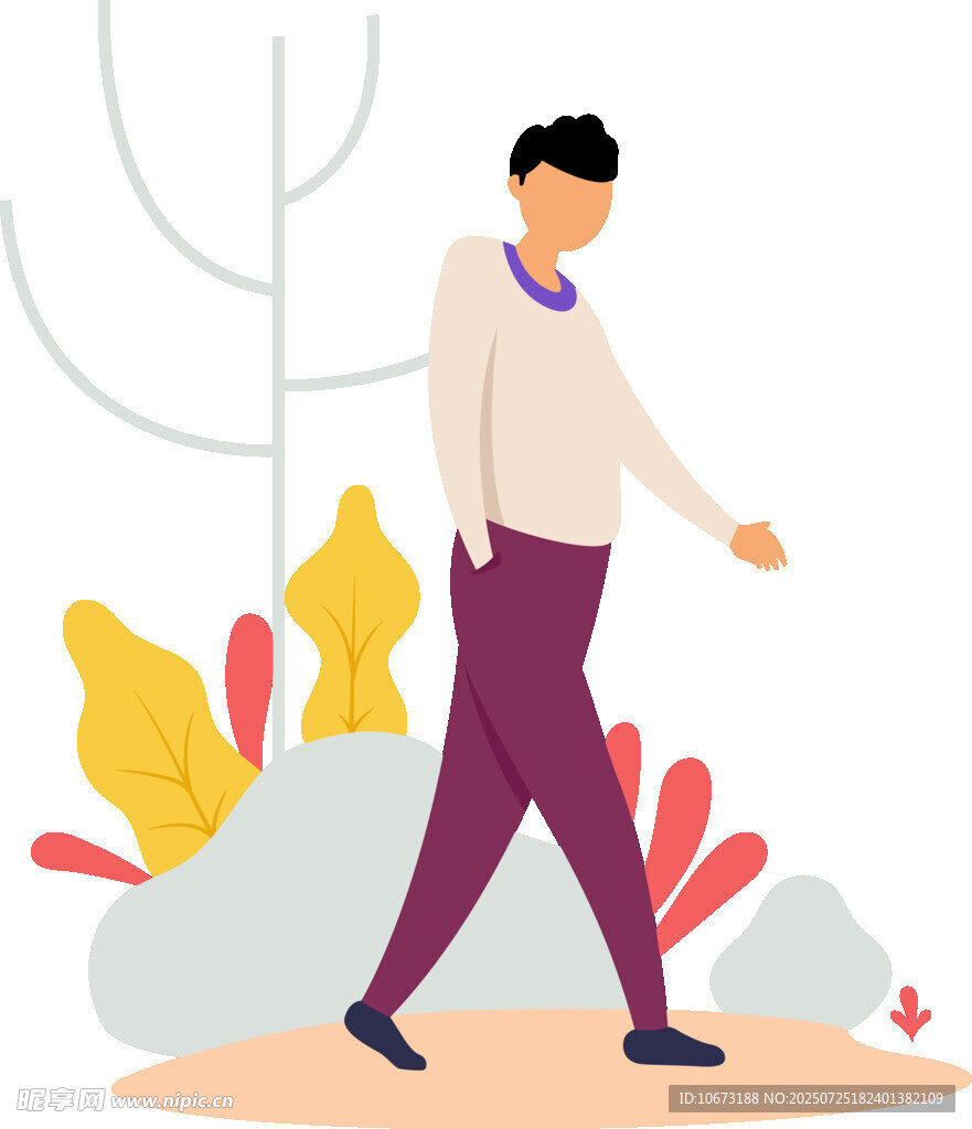 漫步男子與自然小景