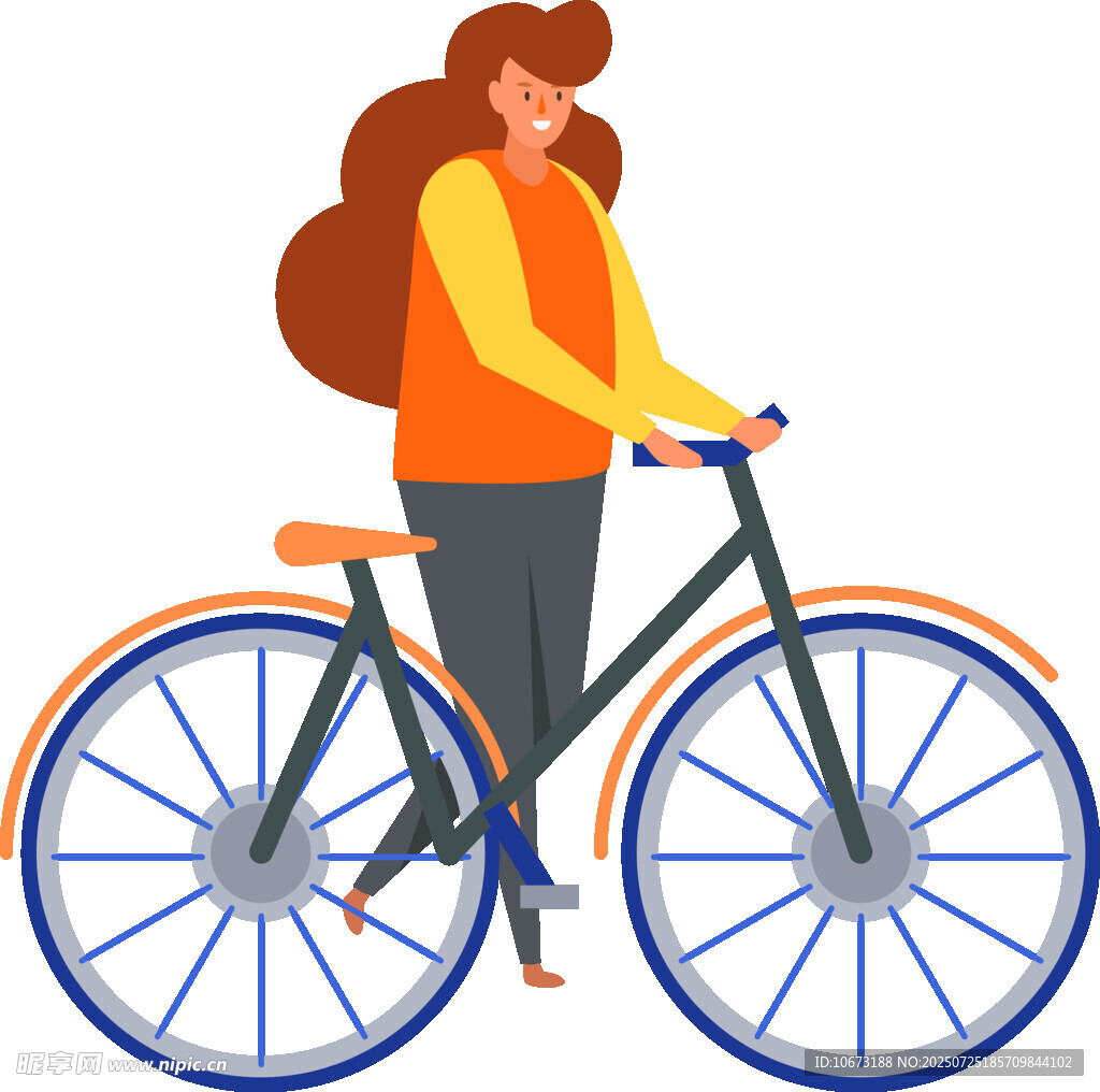女子推自行車出行