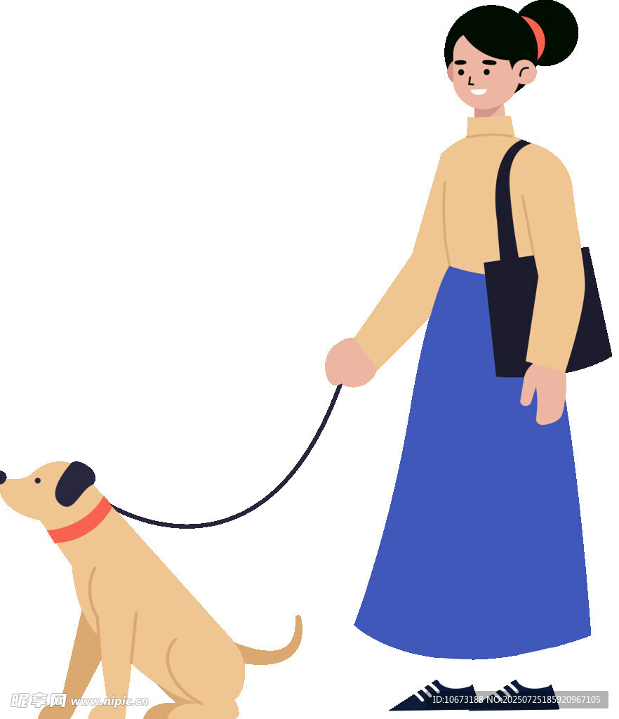女子牽狗漫步
