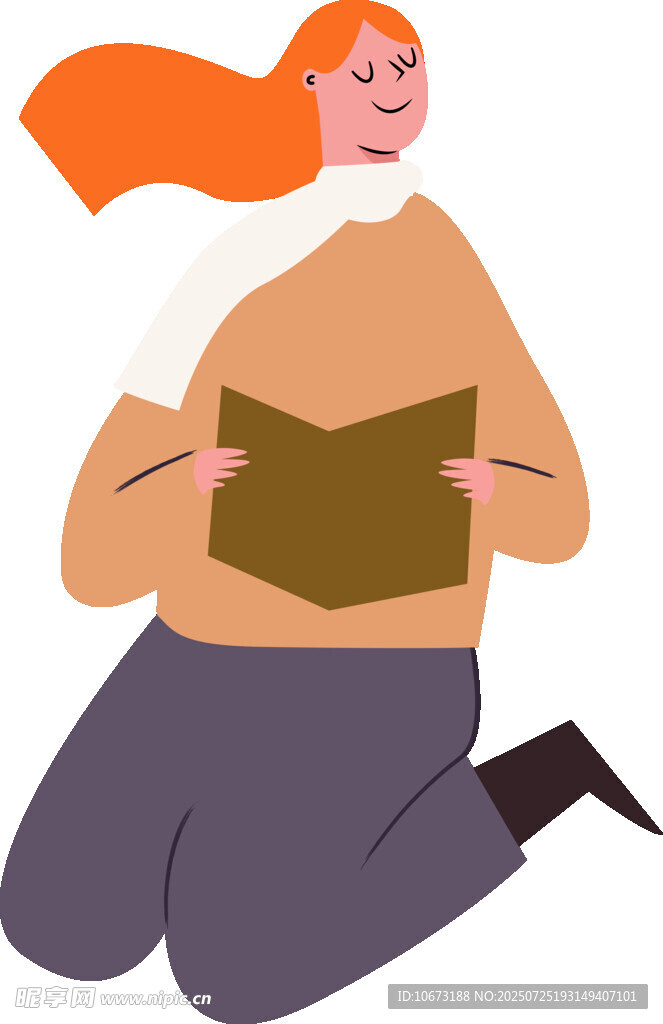 女孩跪地專注閱讀書籍